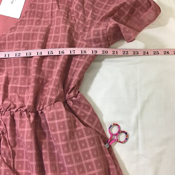 BLOOMCHIC 12 L Pink Rosette Short Sleeve V-Neck Ruffle Midi Dress NWT B91 - Picture 4 of 7